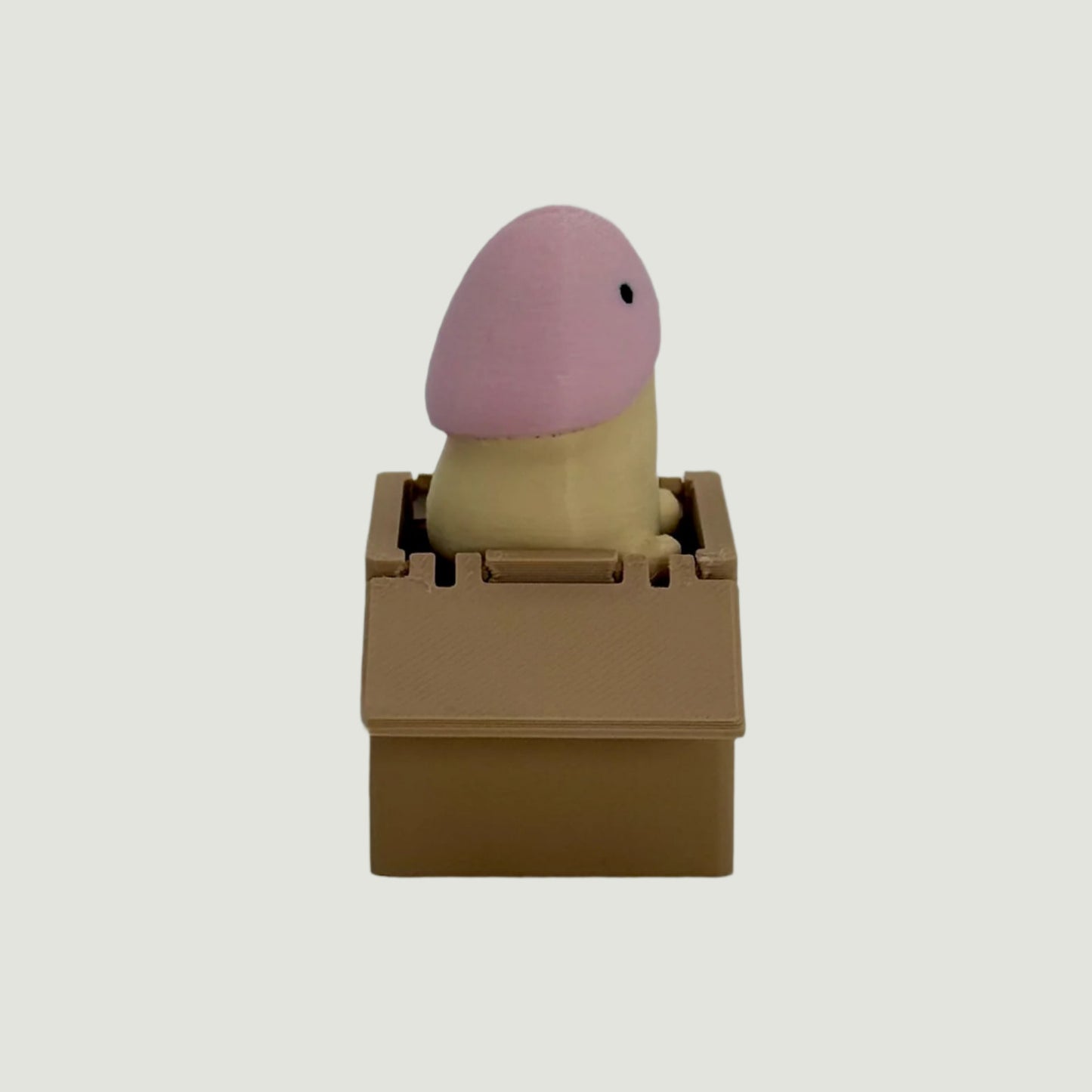 Funny cute 3d printed penis in a box side view